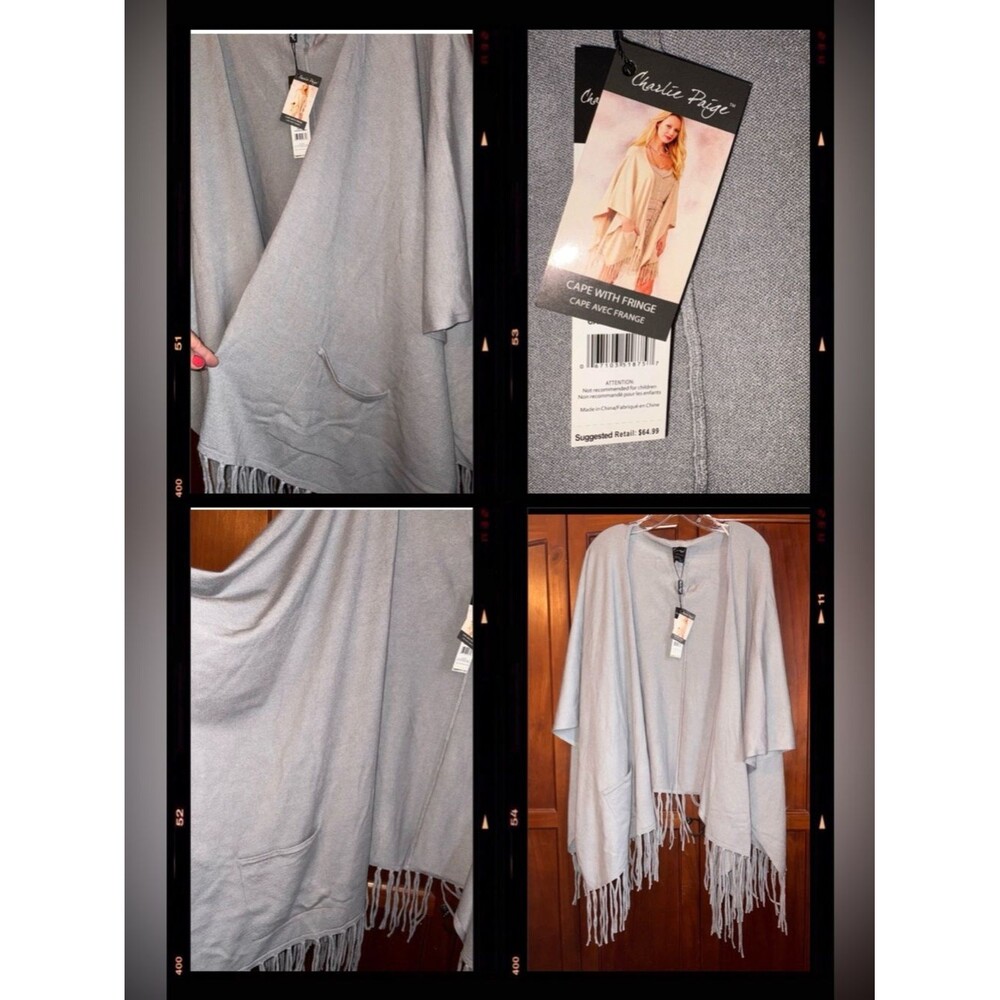 Charlie Paige Heather Gray Cape with Fringe #1639